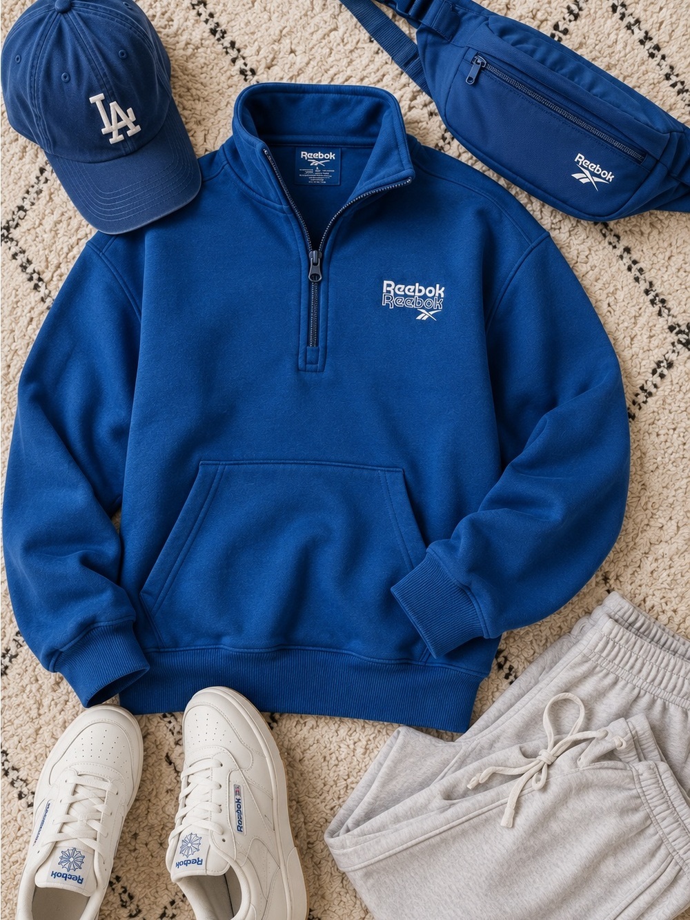 Reebok Blue Quarter Zip Fleece XS NWT Pullover Fall Athleisure Workout